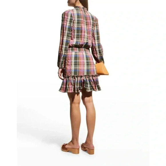 Veronica Beard Destiny plaid crinkled ruched mini dress - Picture 3 of 13